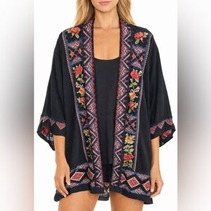 K54. Johnny Was Black Floral Embroidered Kimono